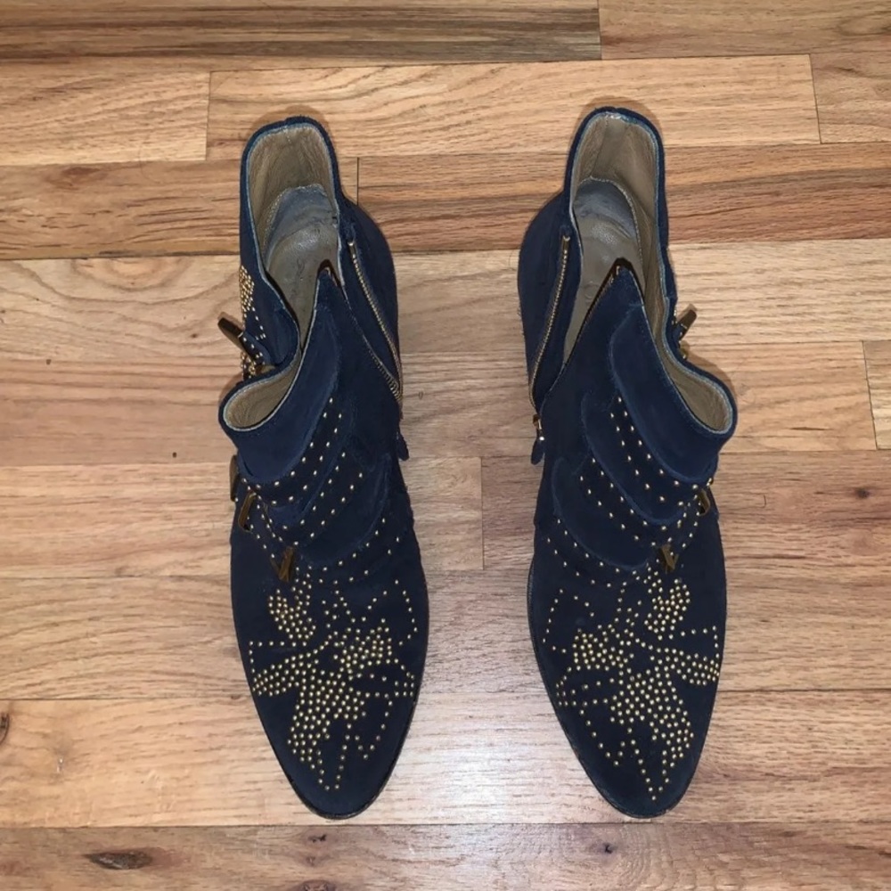 Chloe, Suzanna Studded Suede Buckle Bootie blue